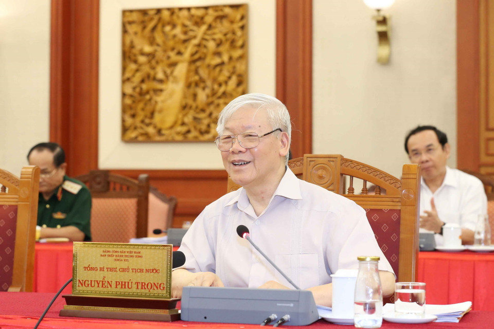 Tổng Bí thư, Chủ tịch nước Nguyễn Phú Trọng phát biểu kết luận buổi làm việc. (Ảnh: Phương Hoa/TTXVN)