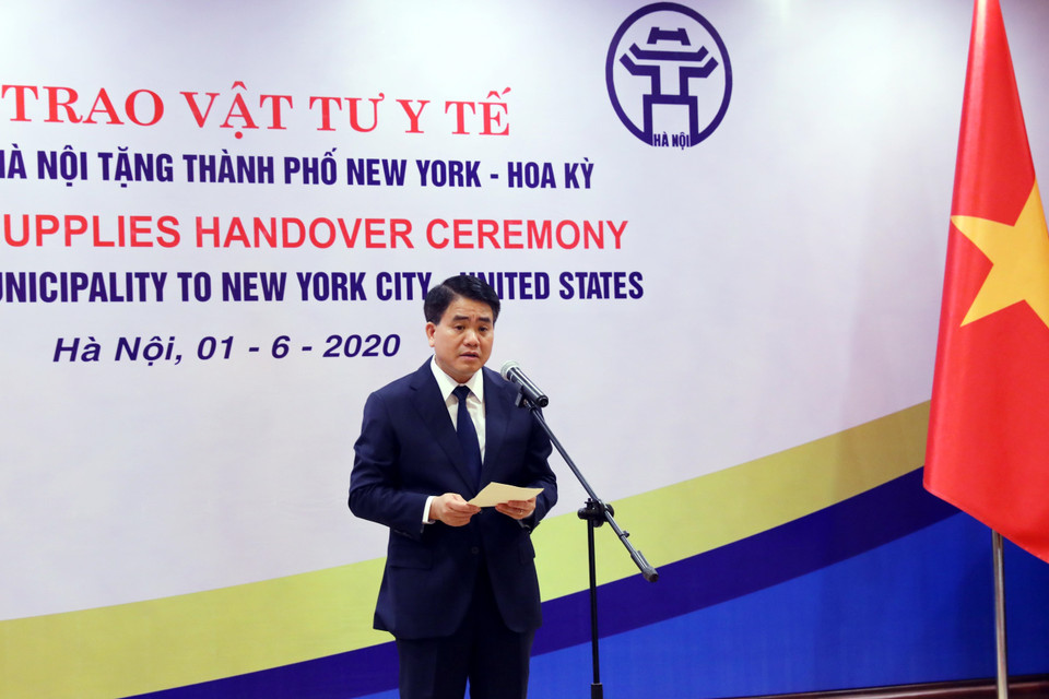 Chủ tịch UBND thành phố Hà Nội Nguyễn Đức Chung phát biểu. (Ảnh: Lâm Khánh/TTXVN)