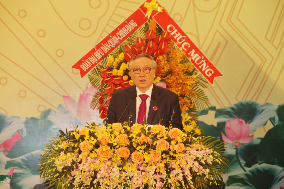 Ông Nguyễn Hòa Bình - Bí thư Trung ương Đảng, Chánh án Tòa án Nhân dân Tối cao phát biểu chỉ đạo tại Đại hội. (Ảnh: Hoàng Nhị/TTXVN)