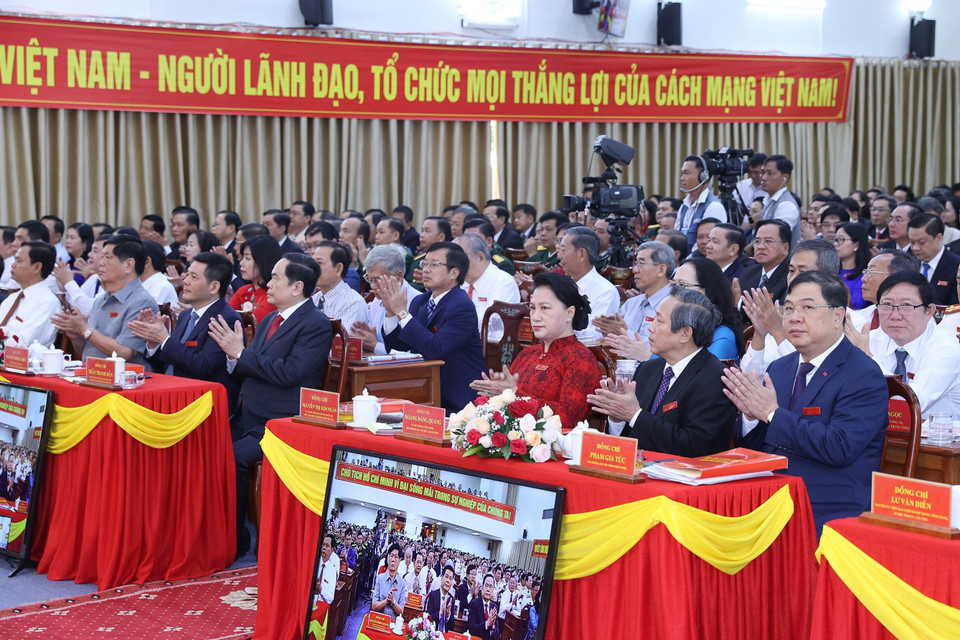  Ủy viên Bộ Chính trị, Chủ tịch Quốc hội Nguyễn Thị Kim Ngân và các đại biểu dự Đại hội. (Ảnh: Trọng Đức/TTXVN)
