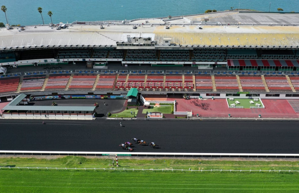 Đua ngựa là một trong số ít môn thể thao không bị hoãn vì COVID-19, nhưng vẫn không có ai đến xem. (Ảnh: Getty)