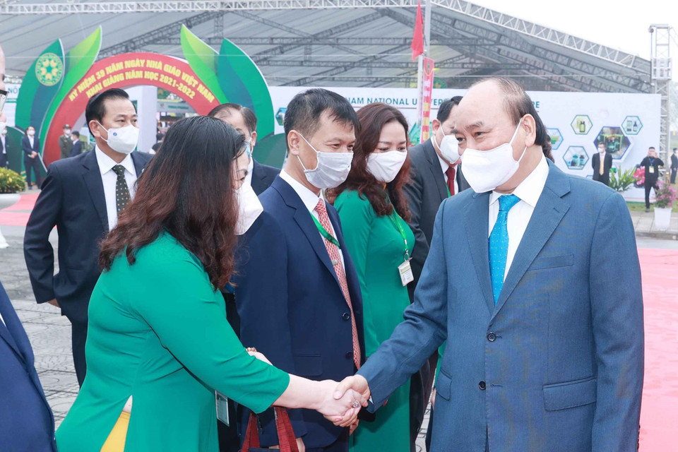 Chủ tịch nước Nguyễn Xuân Phúc đến dự Lễ kỷ niệm. (Ảnh: Thống Nhất/TTXVN)