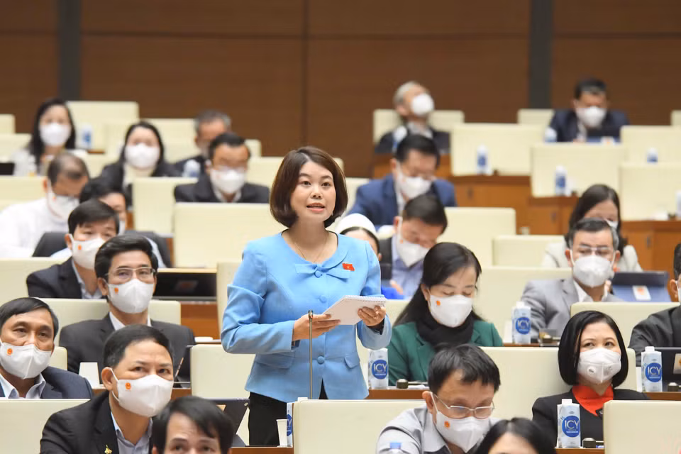 Đại biểu Quốc hội tỉnh Bắc Kạn NguyễnThị Huế chất vấn. (Ảnh: Phương Hoa/TTXVN)