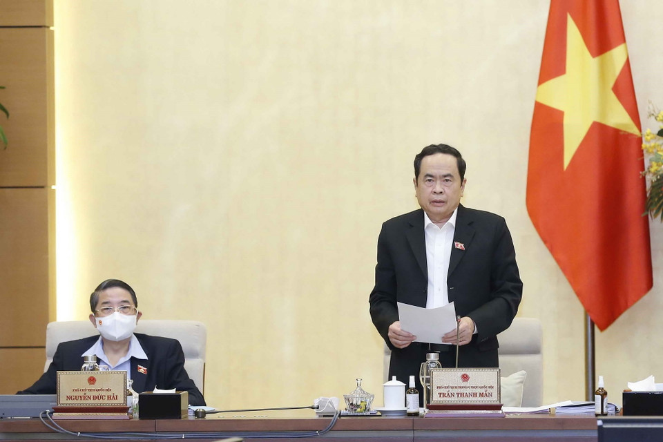 Phó Chủ tịch Thường trực Quốc hội Trần Thanh Mẫn điều hành nội dung phiên họp. (Ảnh: Doãn Tấn/TTXVN)