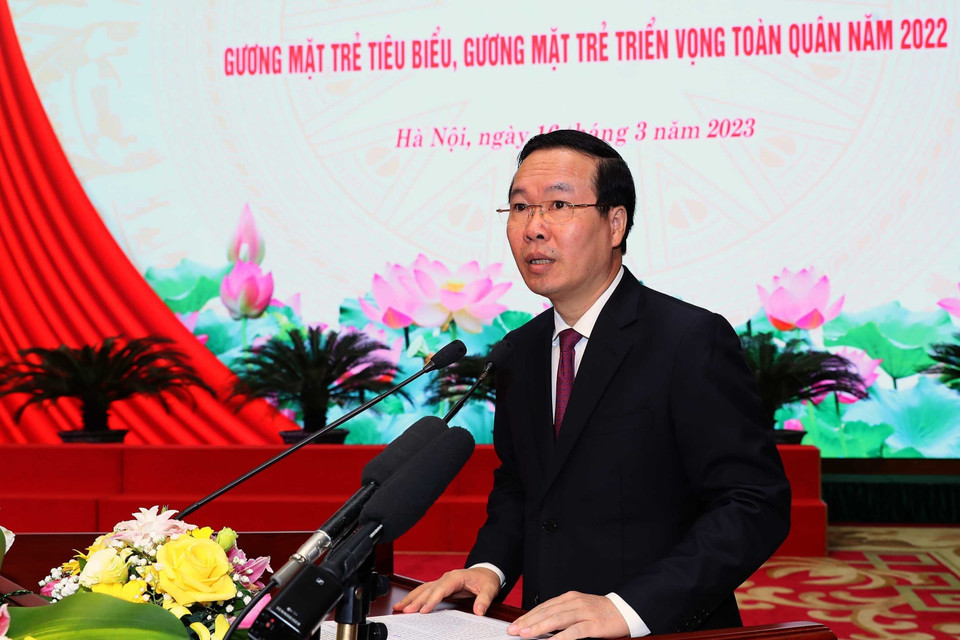 Chủ tịch nước Võ Văn Thưởng phát biểu tại lễ tuyên dương.(Ảnh: Trọng Đức/TTXVN)