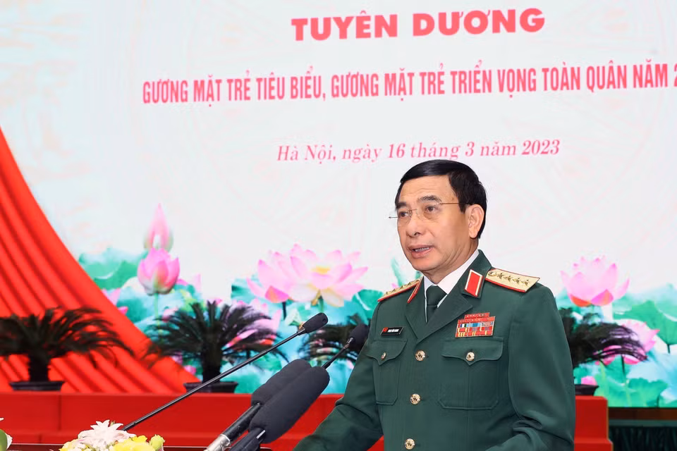 Đại tướng Phan Văn Giang, Bộ trưởng Bộ Quốc phòng phát biểu. (Ảnh: Trọng Đức/TTXVN)