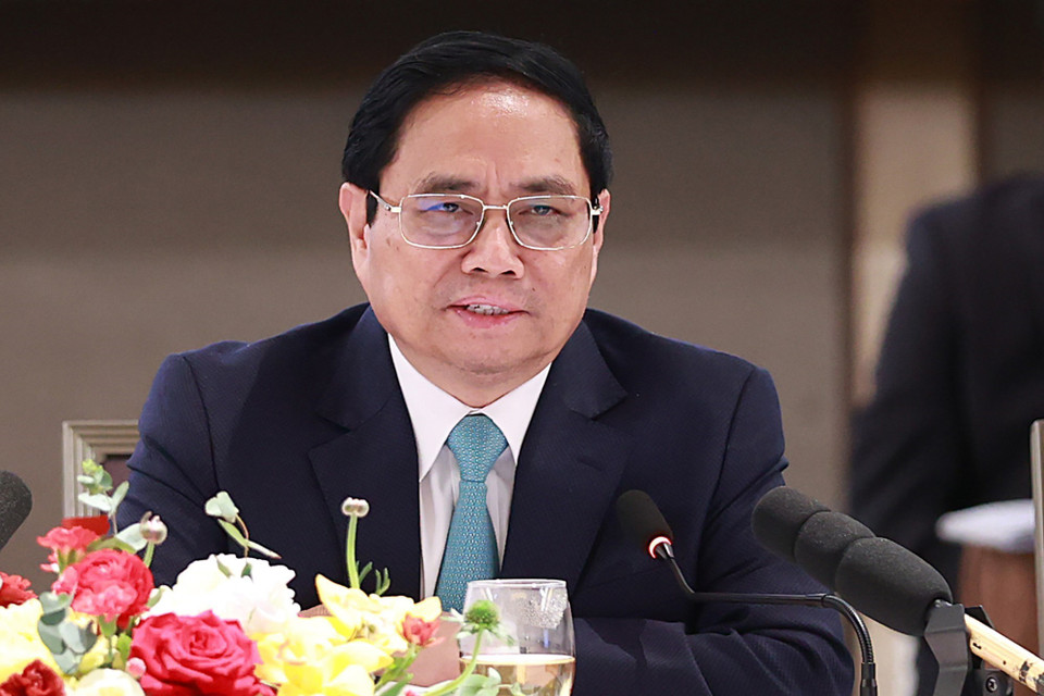 Thủ tướng Phạm Minh Chính phát biểu tại Diễn đàn doanh nghiệp Việt Nam thường niên 2023. (Ảnh: Dương Giang/TTXVN)