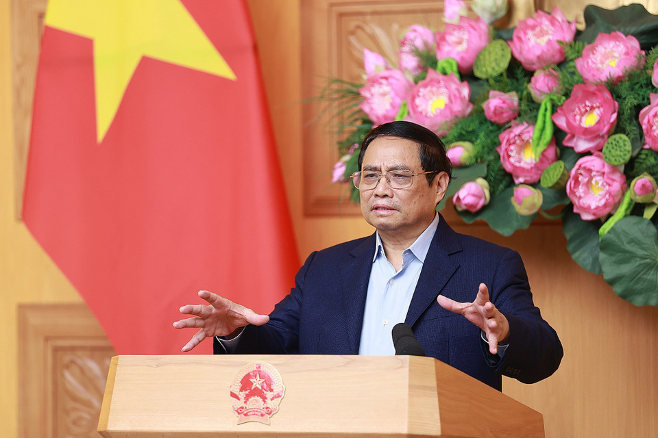 Thủ tướng Phạm Minh Chính phát biểu tại cuộc họp. (Ảnh: Dương Giang/TTXVN)