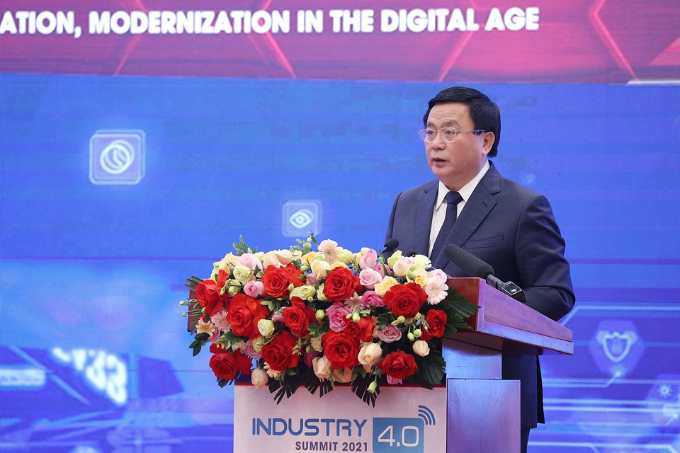 Ông Nguyễn Xuân Thắng Ủy viên Bộ Chính trị, Giám đốc Học viện Chính trị Quốc gia Hồ Chí Minh, Chủ tịch Hội đồng Lý luận Trung ương phát biểu. (Ảnh: Dương Giang/TTXVN)