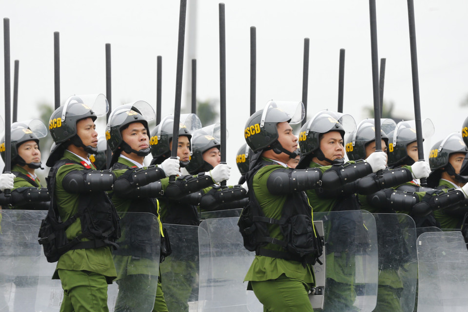 Lực lượng Cảnh sát cơ động tại Lễ xuất quân. (Ảnh: Doãn Tấn/TTXVN)