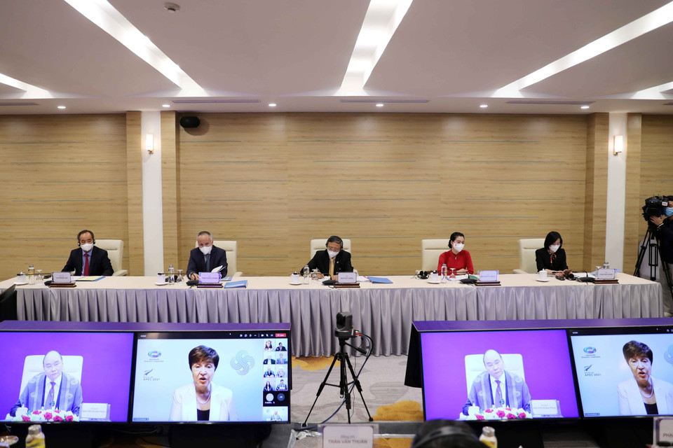 Đoàn đại biểu Việt Nam tham dự Hội nghị theo hình thức trực tuyến. (Ảnh: Thống Nhất/TTXVN)