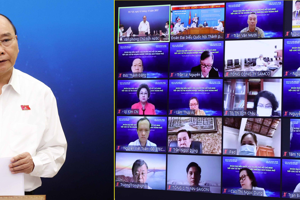 Buổi tiếp xúc nhìn từ điểm cầu Hà Nội. (Ảnh: Thống Nhất/TTXVN)