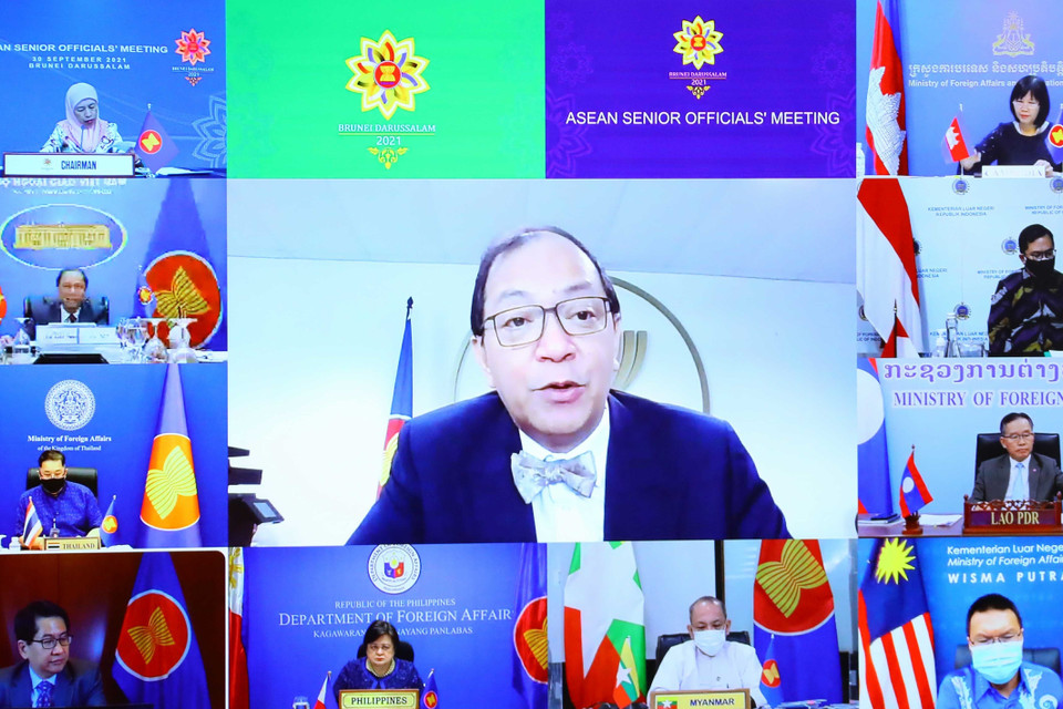 Các điểm cầu dự Hội nghị các Quan chức cao cấp (SOM) ASEAN. (Ảnh: Nguyễn Điệp/TTXVN)