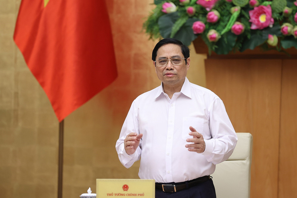 Thủ tướng Phạm Minh Chính phát biểu tại cuộc họp. (Ảnh: Dương Giang/TTXVN)