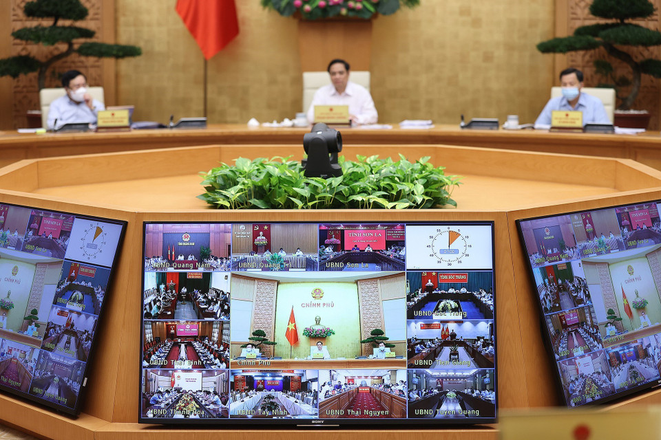 Các địa phương tham dự Phiên họp Chính phủ thường kỳ tháng 9 theo hình thức trực tuyến. (Ảnh: Dương Giang/TTXVN)