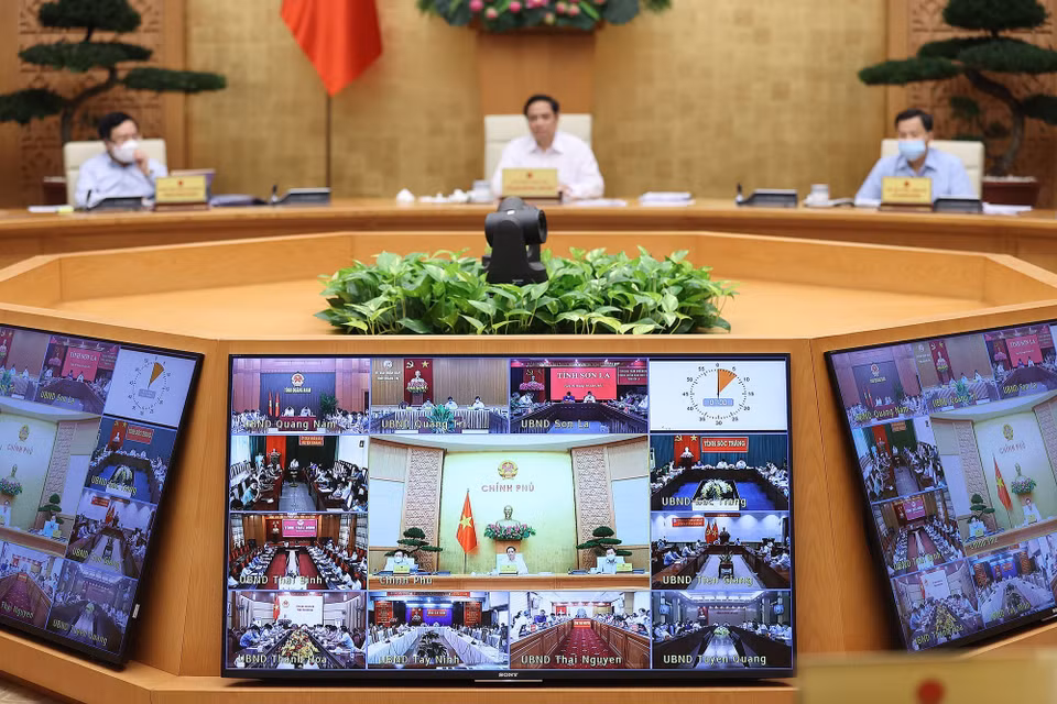 Các địa phương tham dự Phiên họp Chính phủ thường kỳ tháng 9 theo hình thức trực tuyến. (Ảnh: Dương Giang/TTXVN)