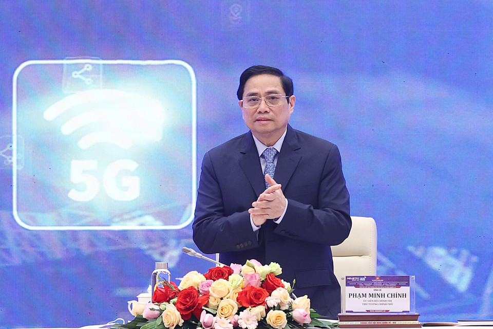 Thủ tướng Phạm Minh Chính dự Diễn đàn cấp cao về Công nghiệp 4.0. (Ảnh: Dương Giang/TTXVN)