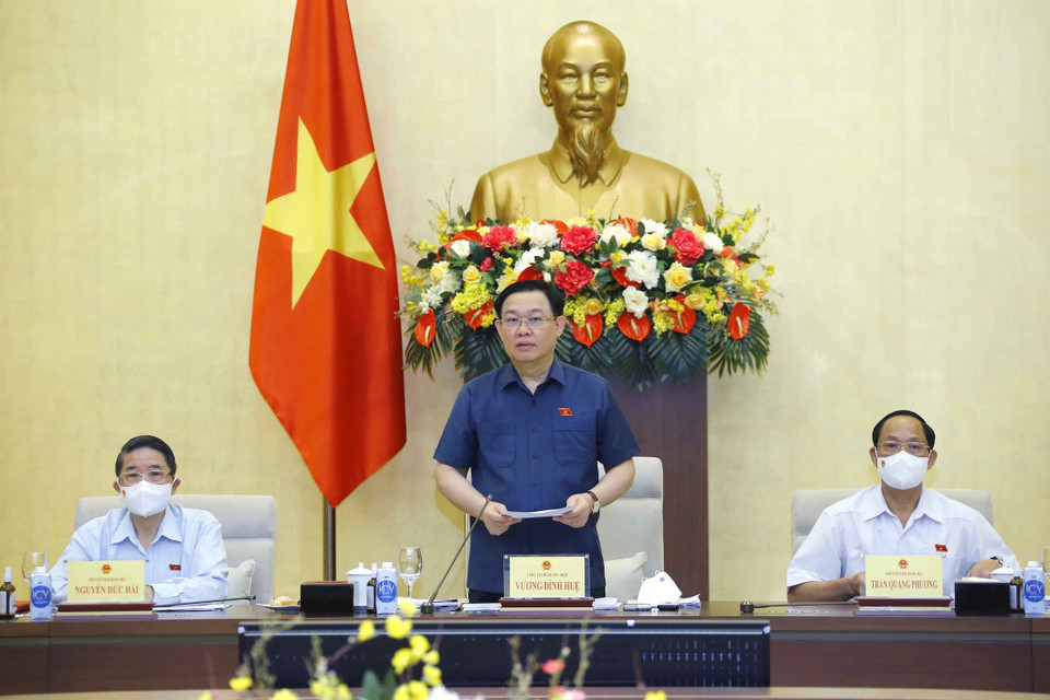 Hình ảnh Chủ tịch Quốc hội Vương Đình Huệ phát biểu. (Ảnh: Doãn Tấn/TTXVN)