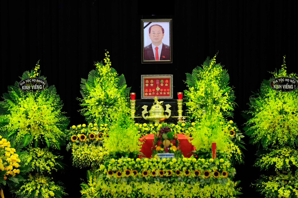 Lễ viếng đồng chí Trần Đại Quang, Ủy viên Bộ Chính trị, Chủ tịch nước Cộng hòa Xã hội chủ nghĩa Việt Nam được tổ chức trọng thể tại Nhà tang lễ quốc giatheo nghi thức Quốc tang. (Ảnh: TTXVN)