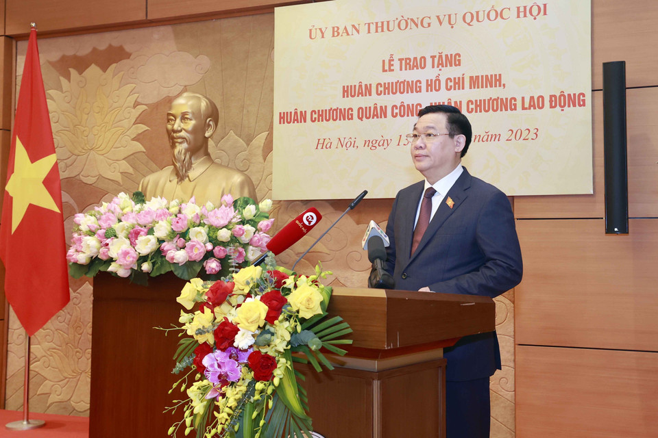 Chủ tịch Quốc hội Vương Đình Huệ phát biểu tại buổi lễ. (Ảnh: Doãn Tấn/TTXVN)