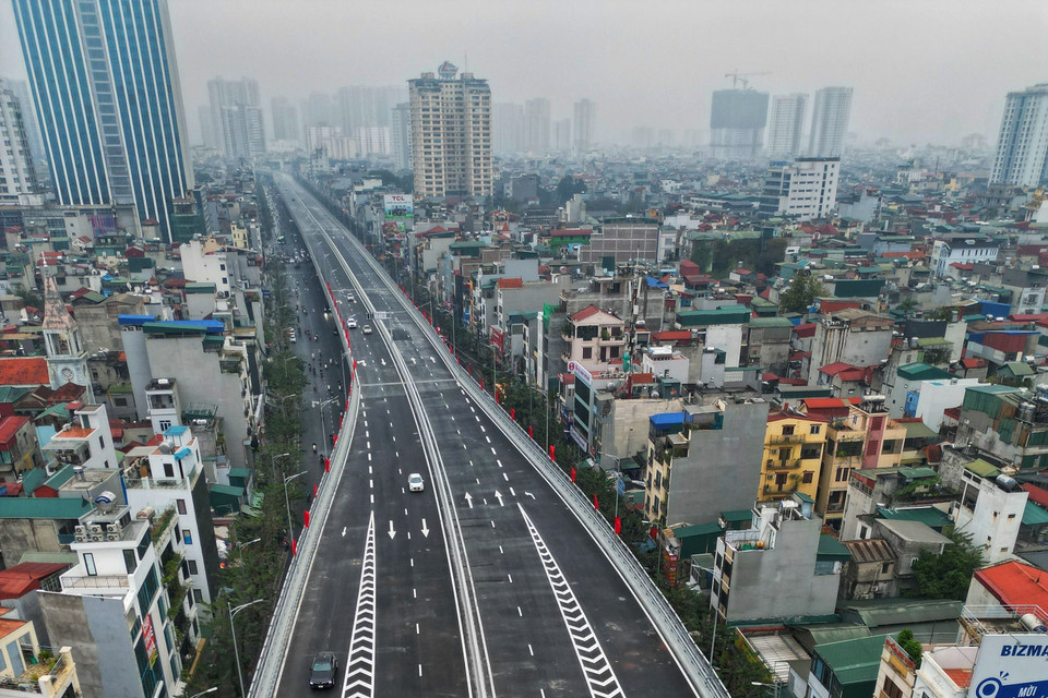 Đường Vành đai 2 trên cao thông xe sáng 11/1. (Ảnh: Tuấn Anh/TTXVN)