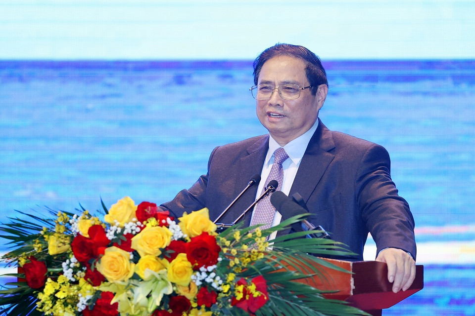 Thủ tướng Phạm Minh Chính phát biểu chỉ đạo tại Hội nghị triển khai nhiệm vụ năm 2023 của Tập đoàn Dầu khí quốc gia Việt Nam. (Ảnh: Dương Giang/TTXVN)