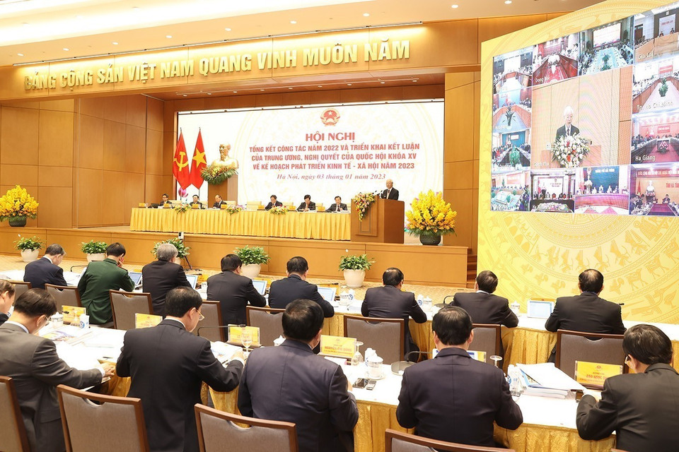 Tổng Bí thư Nguyễn Phú Trọng phát biểu chỉ đạo hội nghị. (Ảnh: Trí Dũng/TTXVN)