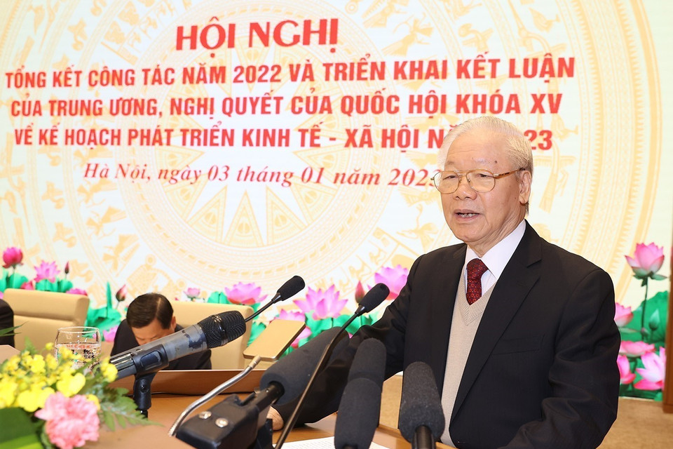 Tổng Bí thư Nguyễn Phú Trọng phát biểu chỉ đạo hội nghị. (Ảnh: Trí Dũng/TTXVN)