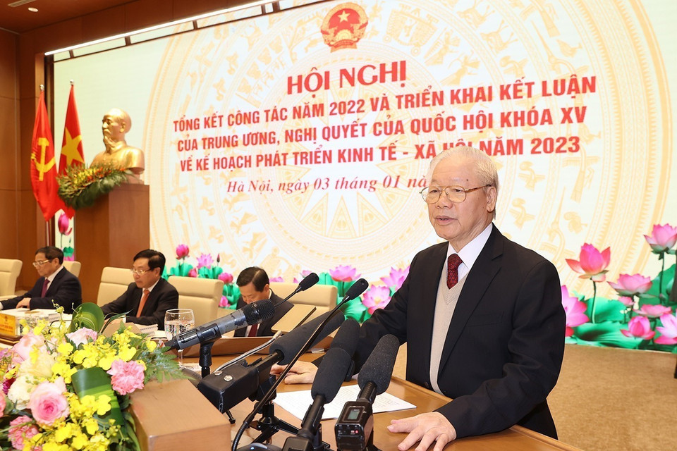 Tổng Bí thư Nguyễn Phú Trọng phát biểu chỉ đạo hội nghị. (Ảnh: Trí Dũng/TTXVN)