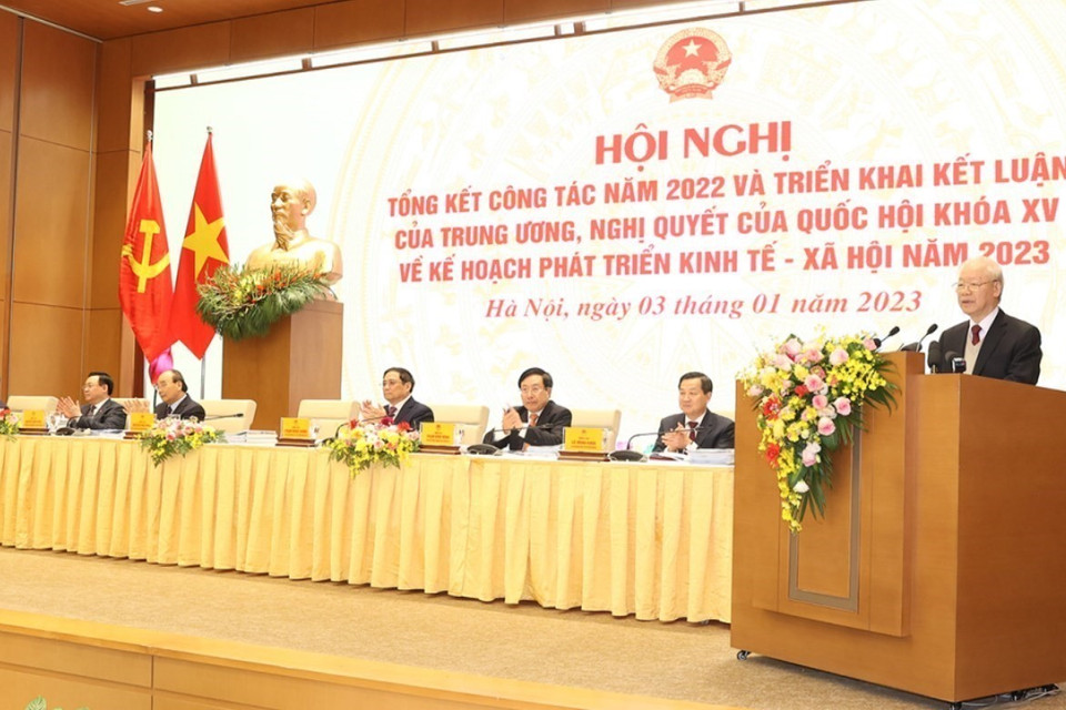 Tổng Bí thư Nguyễn Phú Trọng phát biểu chỉ đạo hội nghị. (Ảnh: Trí Dũng/TTXVN)