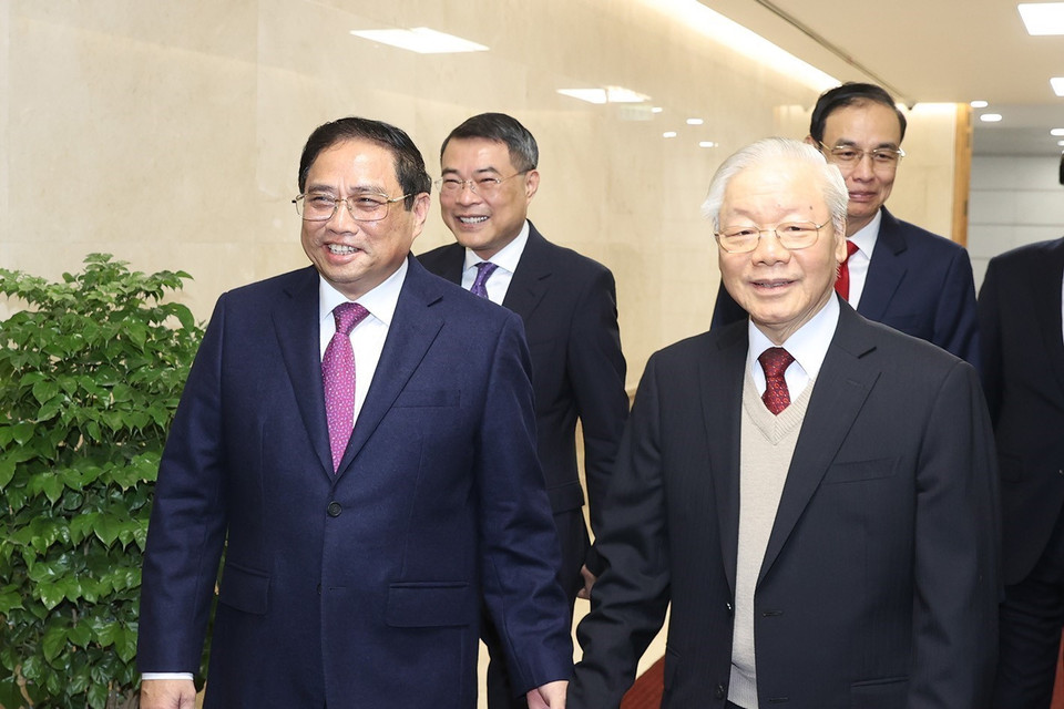 Tổng Bí thư Nguyễn Phú Trọng đến dự hội nghị. (Ảnh: Trí Dũng/TTXVN)