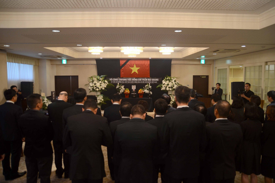 Đại sứ quán Việt Nam tại Nhật Bản tổ chức Lễ viếng Chủ tịch nước Trần Đại Quang. (Ảnh: Thành Hữu/Vietnam+)