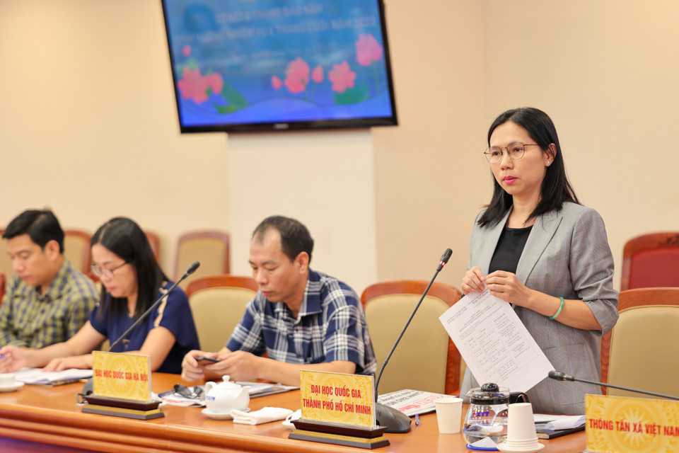 Đại diện Đại học Quốc gia Thành phố Hồ Chí Minh trình bày ý kiến tại Hội nghị. (Ảnh: Minh Sơn/Vietnam+)