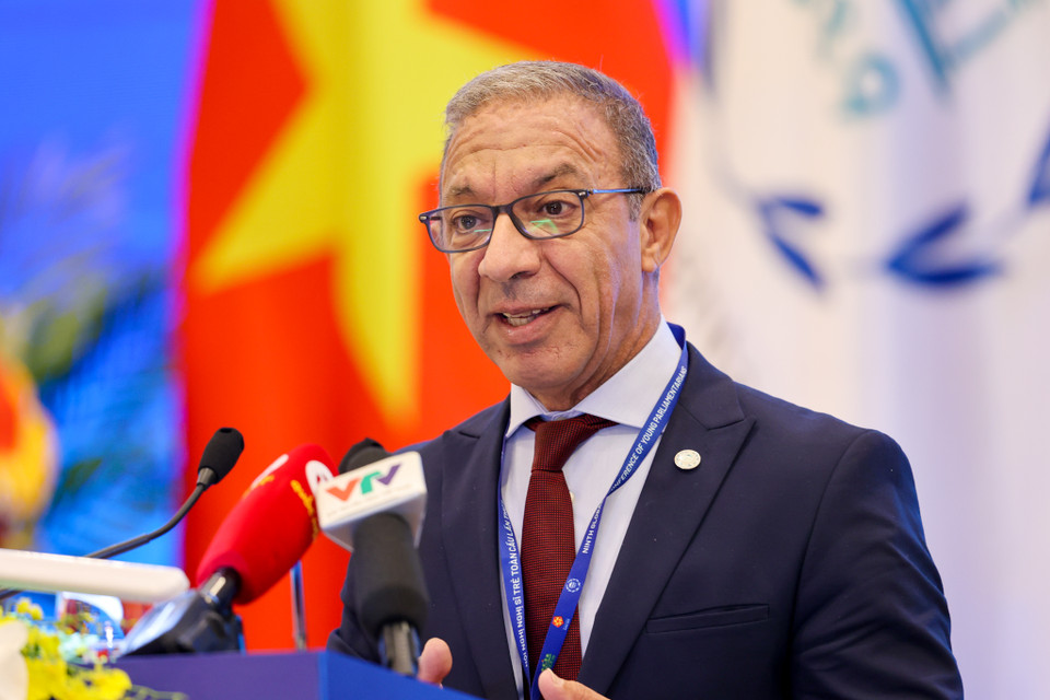 Ông Duarte Pacheco - Chủ tịch Liên minh Nghị viện Thế giới phát biểu tại lễ khai mạc. (Ảnh: Minh Sơn/Vietnam+)