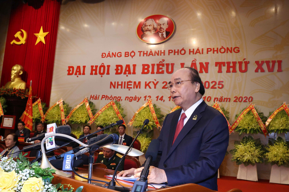 Thủ tướng Nguyễn Xuân Phúc phát biểu chỉ đạo Đại hội. (Ảnh: Thống Nhất/TTXVN)