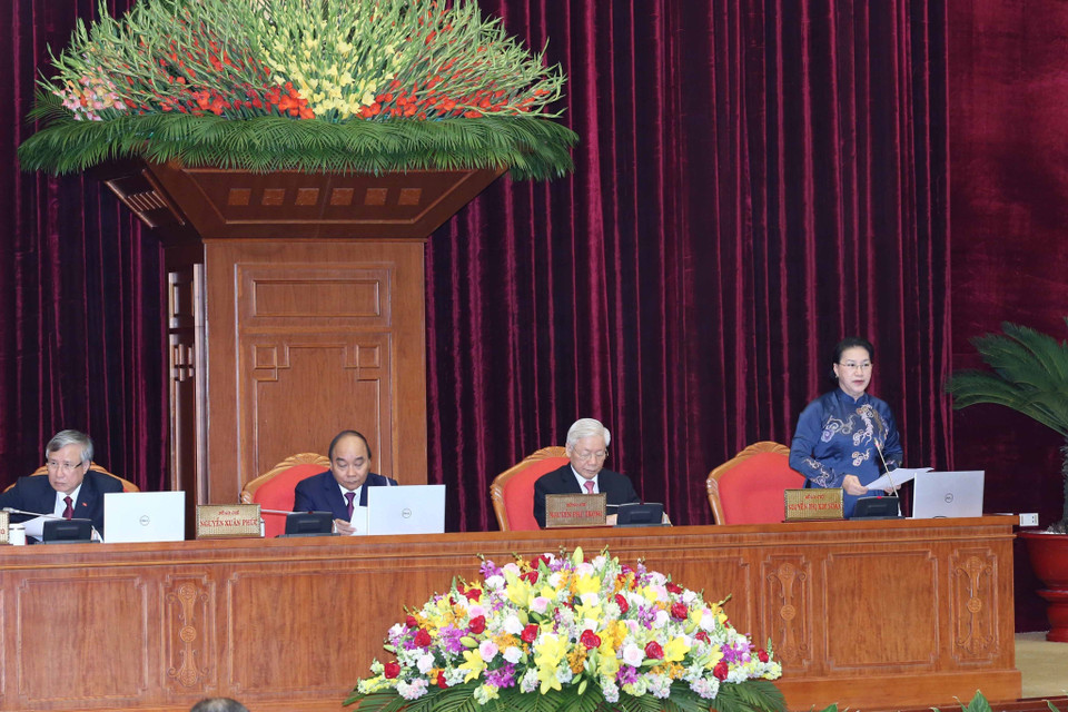 Uỷ viên Bộ Chính trị, Chủ tịch Quốc hội Nguyễn Thị Kim Ngân điều hành phiên khai mạc. (Ảnh: Phương Hoa/TTXVN)