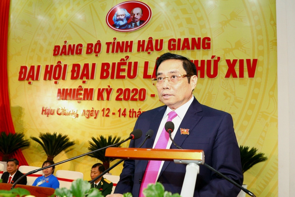 Ông Phạm Minh Chính, Ủy viên Bộ Chính trị, Bí thư Trung ương Đảng, Trưởng Ban Tổ chức Trung ương phát biểu. (Ảnh: Duy Khương/TTXVN)