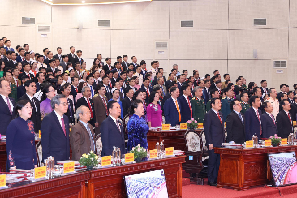 Chủ tịch Quốc hội Nguyễn Thị Kim Ngân dự Lễ khai mạc Đại hội Đảng bộ tỉnh Hòa Bình lần thứ XVII. (Ảnh: Trọng Đức/TTXVN)