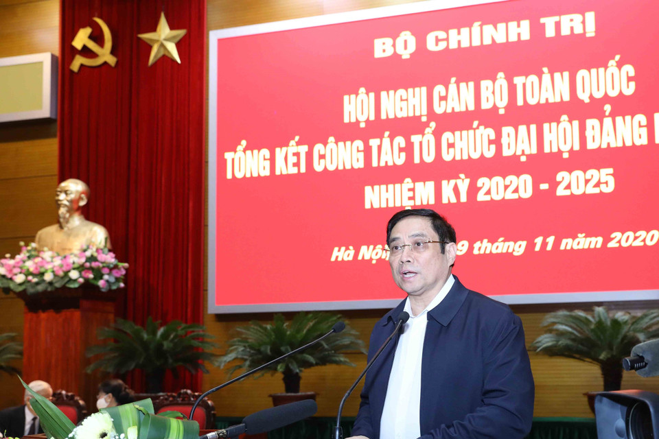 Ủy viên Bộ Chính trị, Bí thư Trung ương Đảng, Trưởng Ban Tổ chức Trung ương Phạm Minh Chính phát biểu. (Ảnh: Phương Hoa/TTXVN)