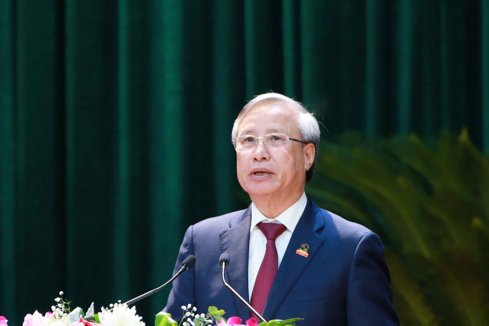 Ông Trần Quốc Vượng, Ủy viên Bộ Chính trị, Thường trực Ban Bí thư phát biểu chỉ đạo Đại hội. (Ảnh: Phương Hoa/TTXVN)