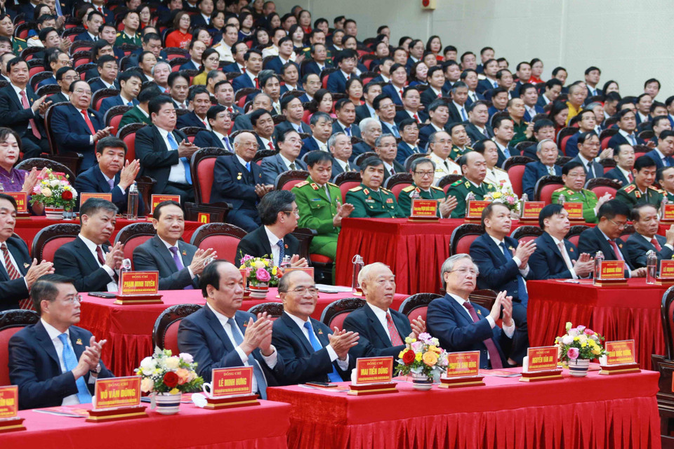 Lãnh đạo Đảng, Nhà nước dự khai mạc Đại hội. (Ảnh: Phương Hoa/TTXVN)