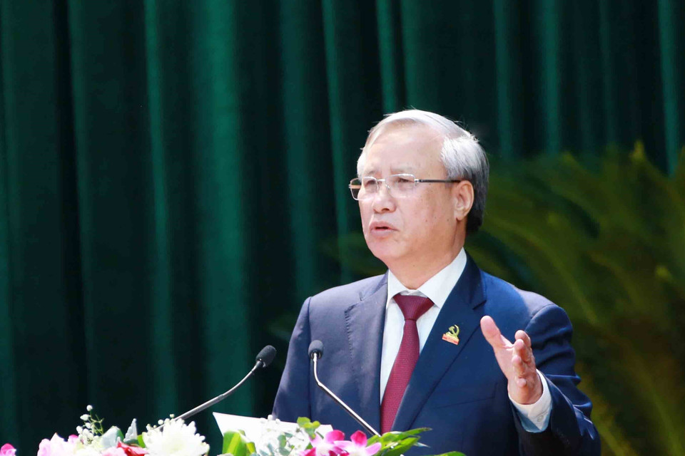 Ông Trần Quốc Vượng, Ủy viên Bộ Chính trị, Thường trực Ban Bí thư phát biểu chỉ đạo Đại hội. (Ảnh: Phương Hoa/TTXVN)