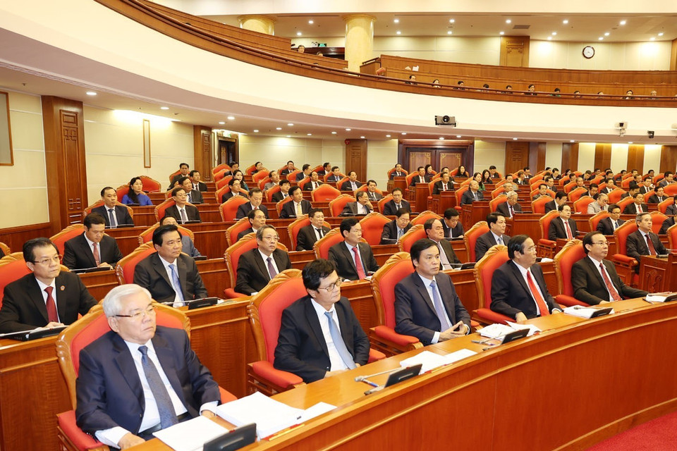 Lãnh đạo Đảng, Nhà nước và các đại biểu dự phiên khai mạc Hội nghị. (Ảnh: Trí Dũng/TTXVN)