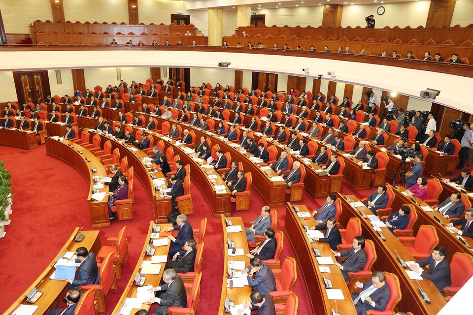 Lãnh đạo Đảng, Nhà nước và các đại biểu dự Hội nghị. (Ảnh: Trí Dũng/TTXVN)