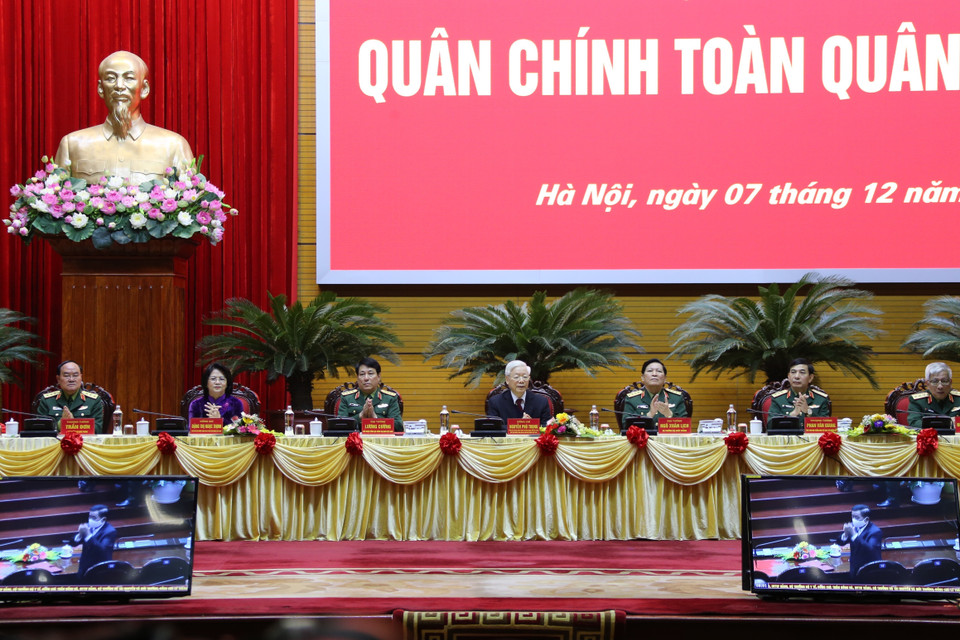Tổng Bí thư, Chủ tịch nước Nguyễn Phú Trọng, Bí thư Quân ủy Trung ương chủ trì hội nghị. (Ảnh: Dương Giang/TTXVN)