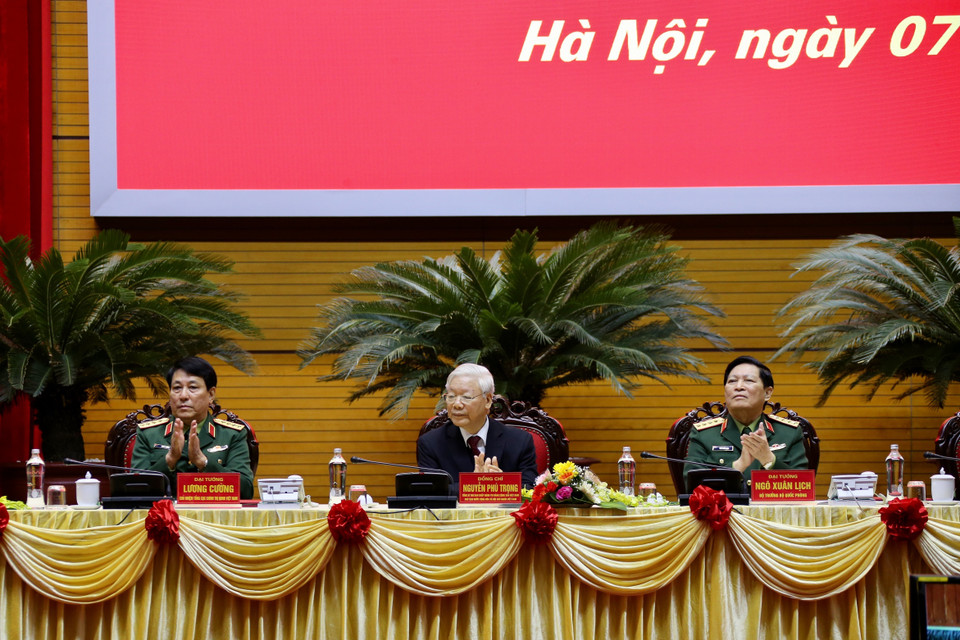 Tổng Bí thư, Chủ tịch nước Nguyễn Phú Trọng, Bí thư Quân ủy Trung ương chủ trì hội nghị. (Ảnh: Dương Giang/TTXVN)
