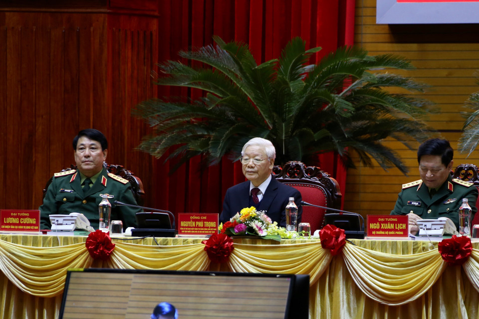 Tổng Bí thư, Chủ tịch nước Nguyễn Phú Trọng, Bí thư Quân ủy Trung ương chủ trì hội nghị. (Ảnh: Dương Giang/TTXVN)