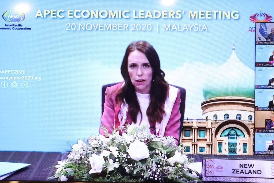Bà Jacinda Ardern, Thủ tướng New Zealand, nước đăng cai hội nghị APEC lần thứ 28, phát biểu. (Ảnh: Thống Nhất/TTXVN)