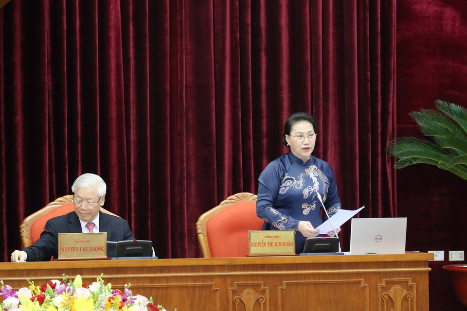 Ủy viên Bộ Chính trị, Chủ tịch Quốc hội Nguyễn Thị Kim Ngân điều hành phiên khai mạc. (Ảnh: Phương Hoa/TTXVN)