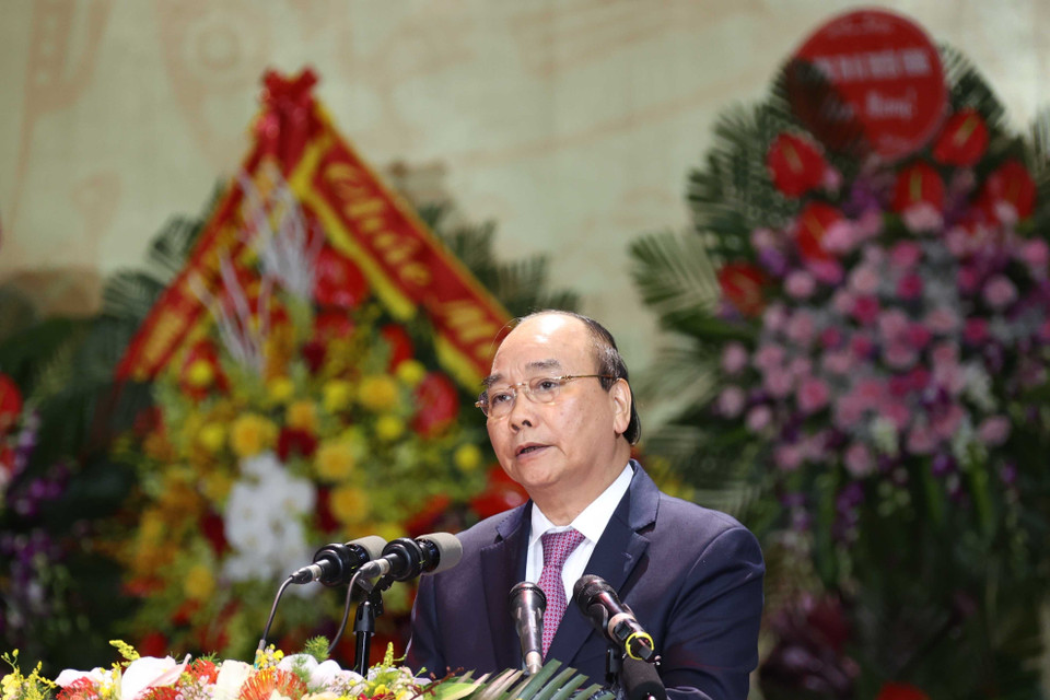 Thủ tướng Nguyễn Xuân Phúc phát biểu tại Lễ kỷ niệm. (Ảnh: Thống Nhất/TTXVN)